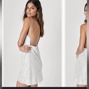 NWT Lulus Force of Fashion White Sequin Backless Mini Dress